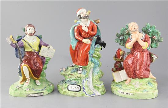 Three Staffordshire Pearlware figures of religious men, early 19th century, 20.5 - 25.5cm, some restoration